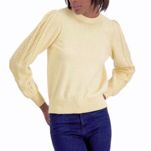 XS Yellow Cotton Blend Classic Cable Knit Long Sleeve Sweater NWT